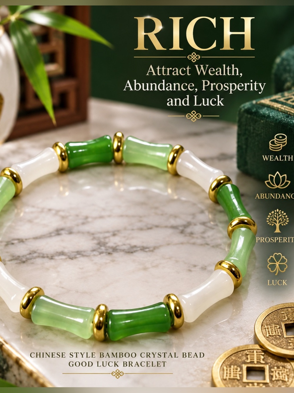 Bamboo Crystal Bead Prosperity Bracelet